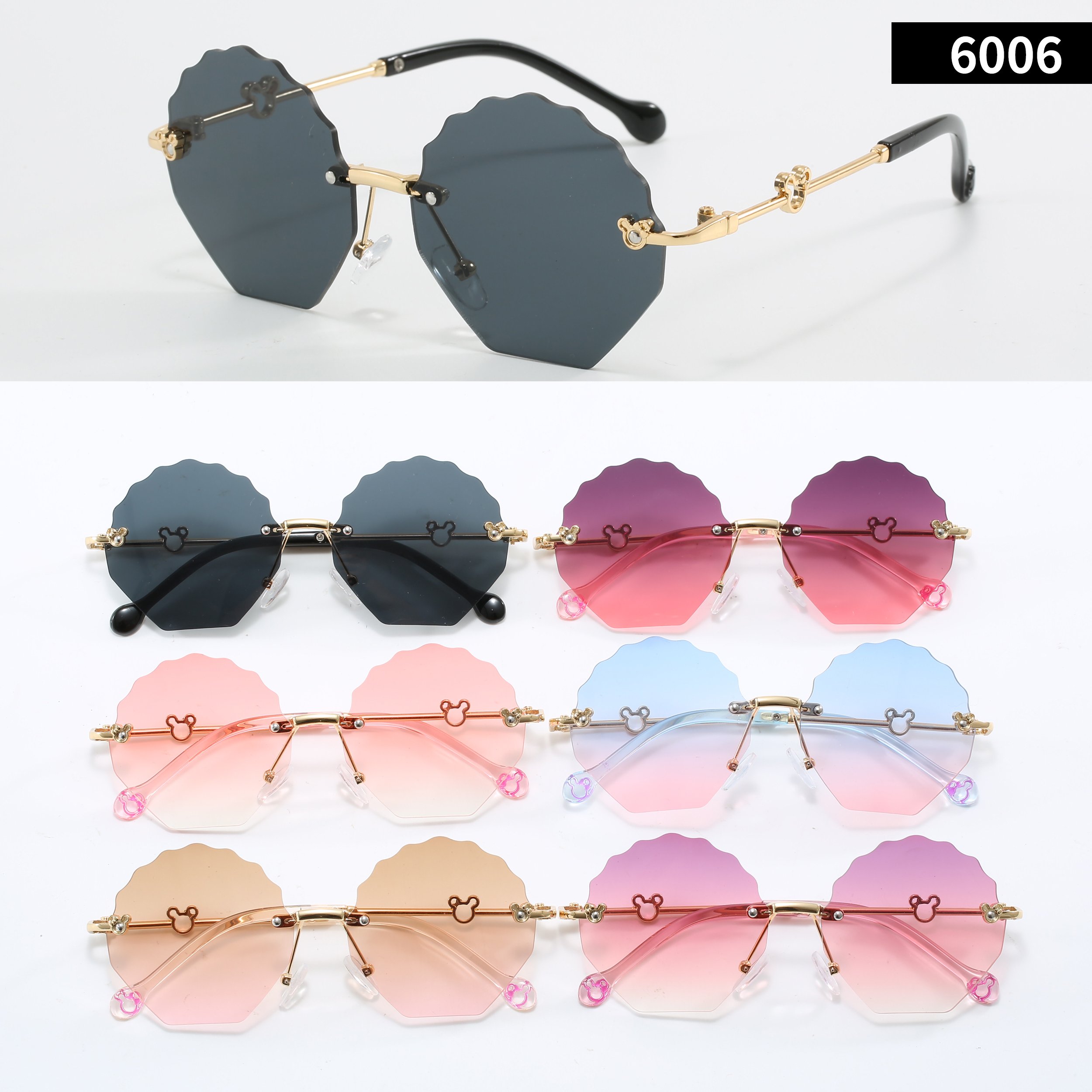 2024 Mix Color Kids Frameless Sunglasses Baby Boys Girls UV400 Classics Irregular lens Metal Frame Children Sunglasses