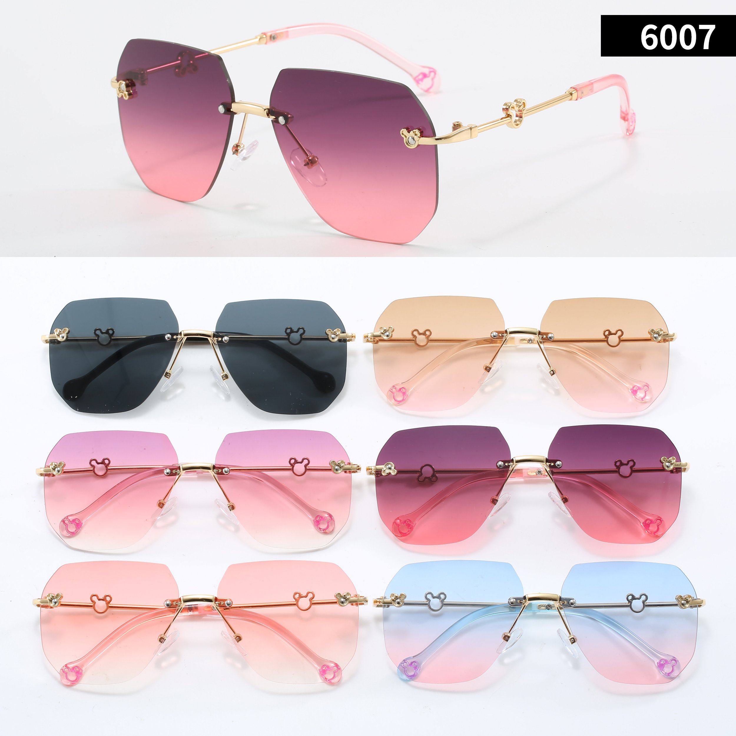 2024 Mix Color Kids Frameless Sunglasses Baby Boys Girls UV400 Classics Irregular lens Metal Frame Children Sunglasses