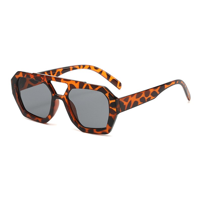 Hot sale double bridge irregular Leopard sun glasses INS fashion thick frame unisex designer sunglasses for men women