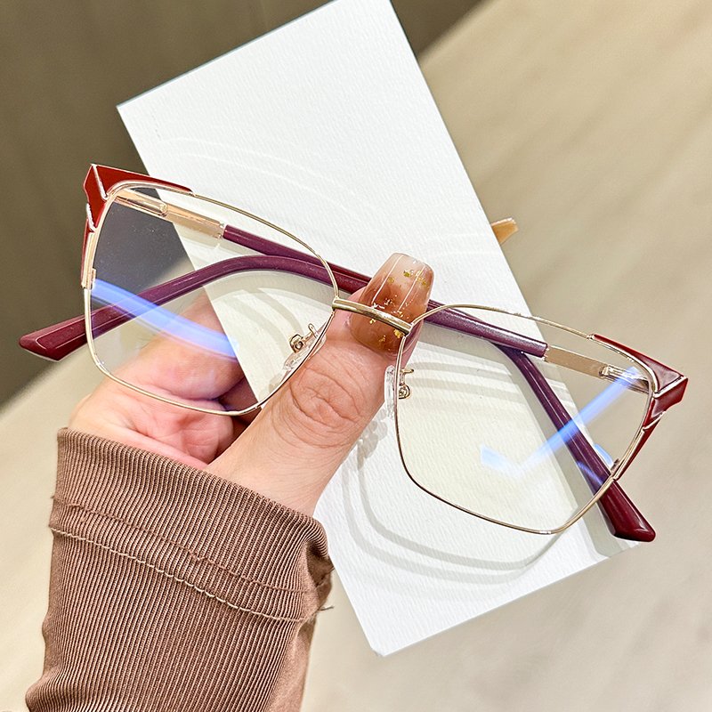 The Latest Prescription G98-011 Alloy +PC Frame Light Frame Full Frame Fashion Cat Eye Anti-blue Dot Sunglasses Unisex Geometric