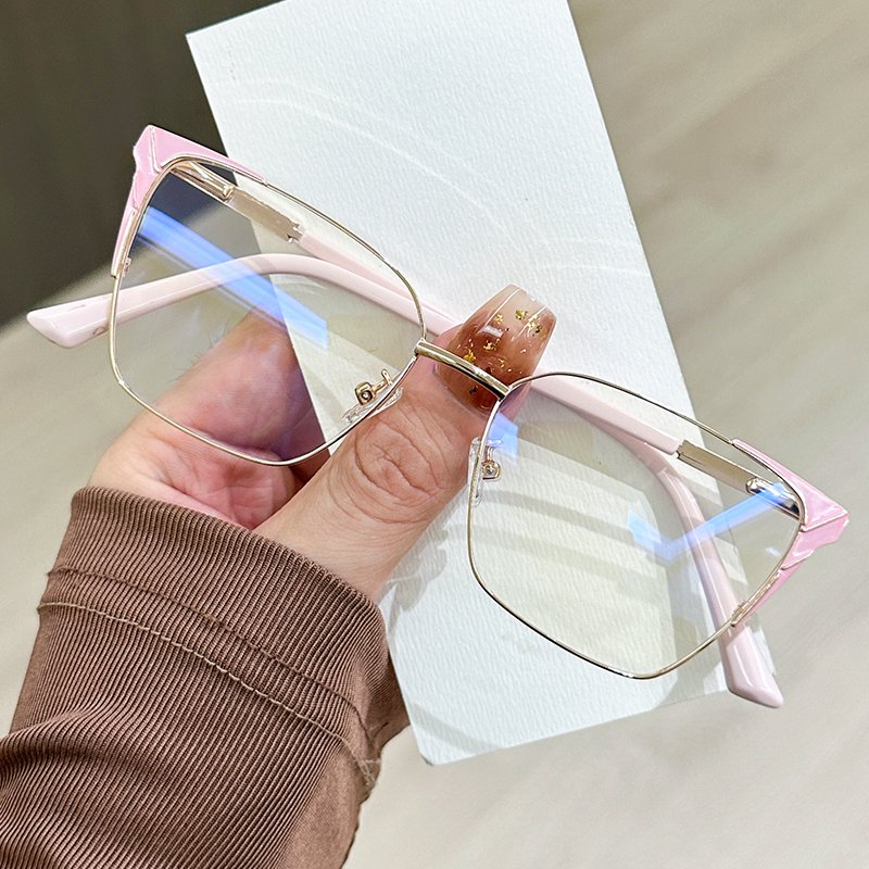 The Latest Prescription G98-011 Alloy +PC Frame Light Frame Full Frame Fashion Cat Eye Anti-blue Dot Sunglasses Unisex Geometric