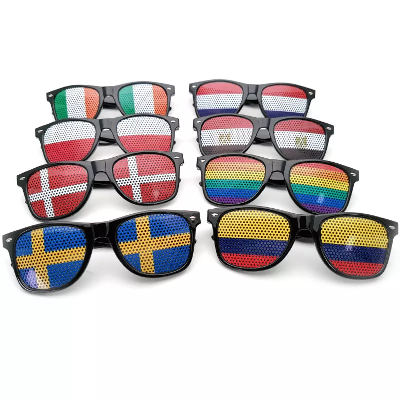 UV400 Customized Cheap Football World Games Sun Glasses Sunglasses With Country Flag Printing On Lens