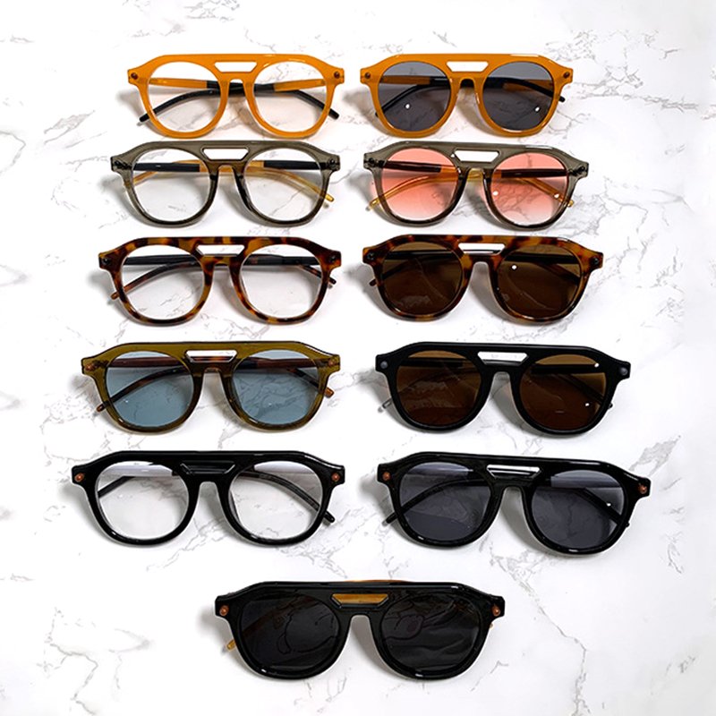 DL Glasses Retro Round Frame Double Bridge Shades UV400 Pilot Rivets Sunglasses Men Custom Logo Punk Sun Glasses 2024