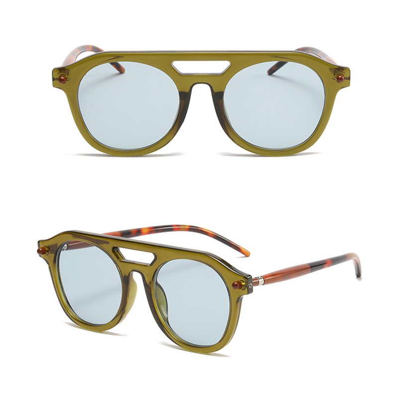 DL Glasses Retro Round Frame Double Bridge Shades UV400 Pilot Rivets Sunglasses Men Custom Logo Punk Sun Glasses 2024