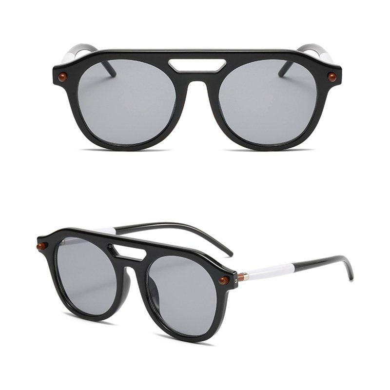 DL Glasses Retro Round Frame Double Bridge Shades UV400 Pilot Rivets Sunglasses Men Custom Logo Punk Sun Glasses 2024
