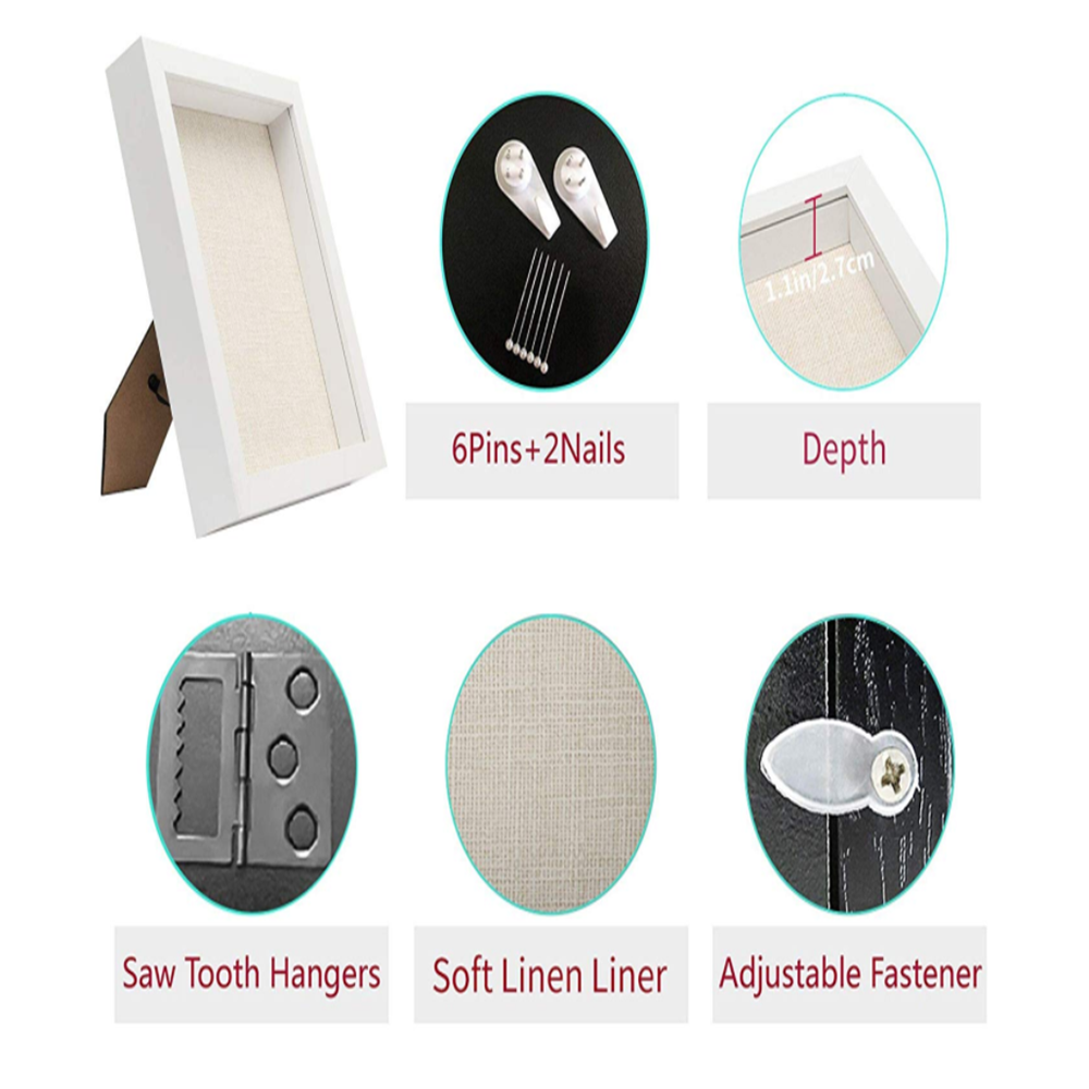 FRAME Shadow Box Frames Set of Wood Shadow Box Display Case (Black/White)