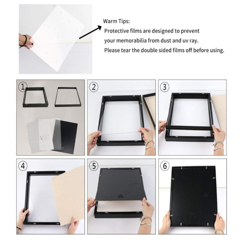 FRAME Shadow Box Frames Set of Wood Shadow Box Display Case (Black/White)