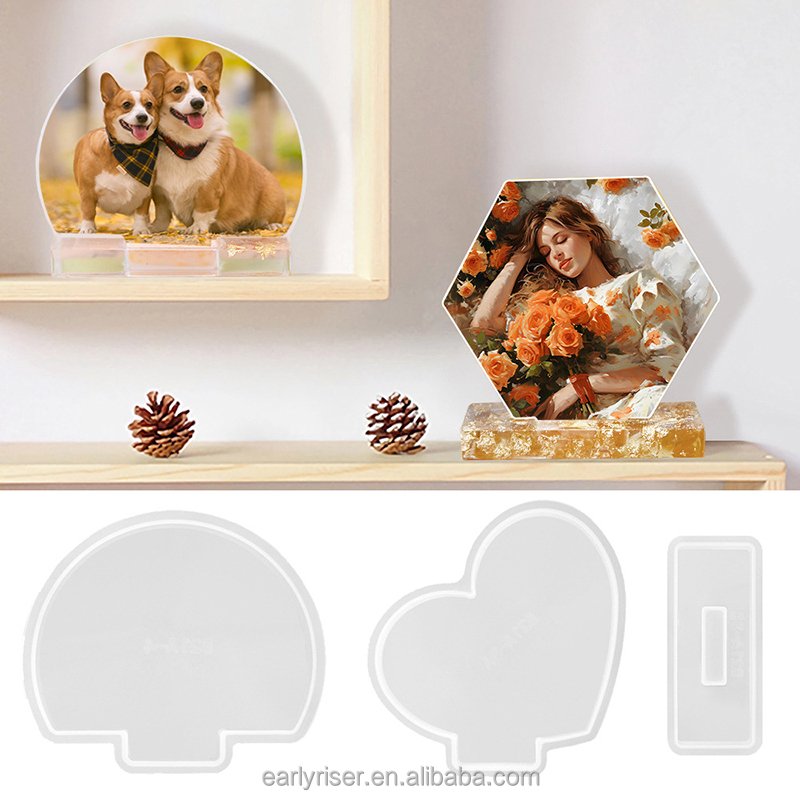 Early Riser Resin Mold for Photo Frame Silicone Molds with Stand Holder Frame Molds for Resin Casting DIY Personalized Gifts