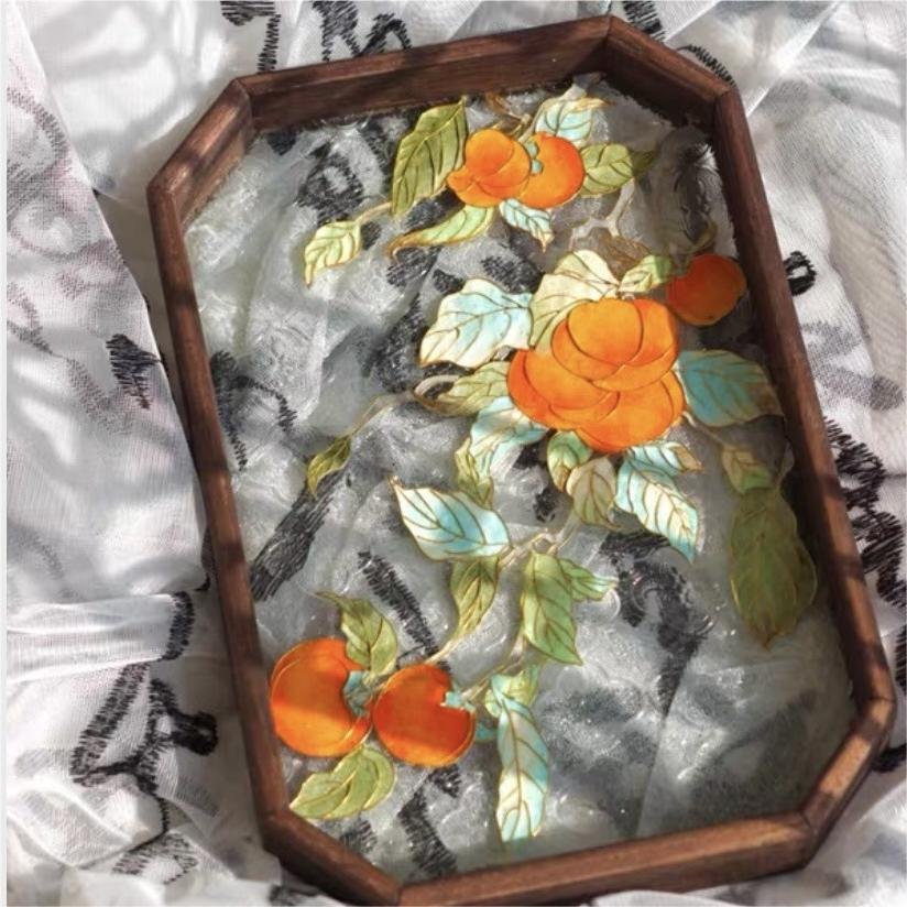 Chinese Cloisonne wire enamel diy material package solid wood tea tray zero base hand hand