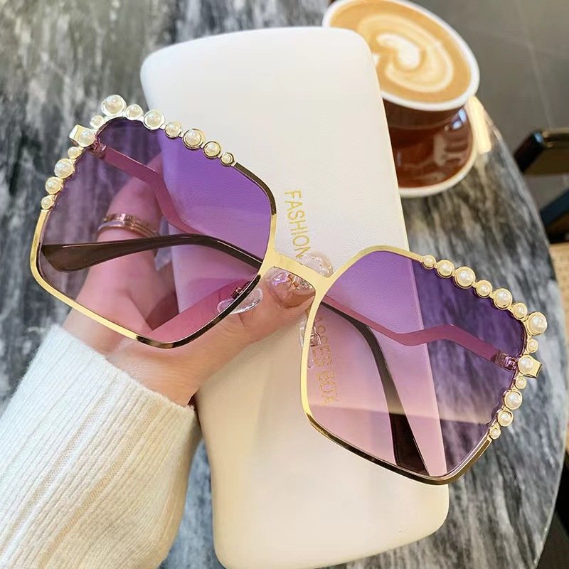 Fashion Ladies Round frame PC Lens Pearl Sunglasses for Women UV400