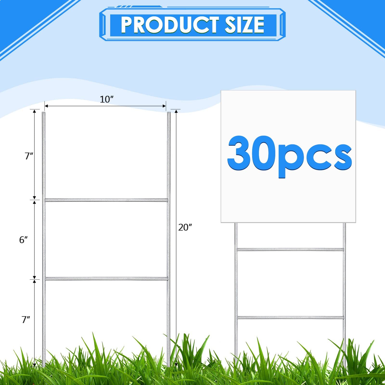 20'' x 10'' Metal H Stakes Heavy Duty Frame Wire Stakes Galvanized Lawn Sign Stake for 4mm 5mm Corrugated Advertising Board