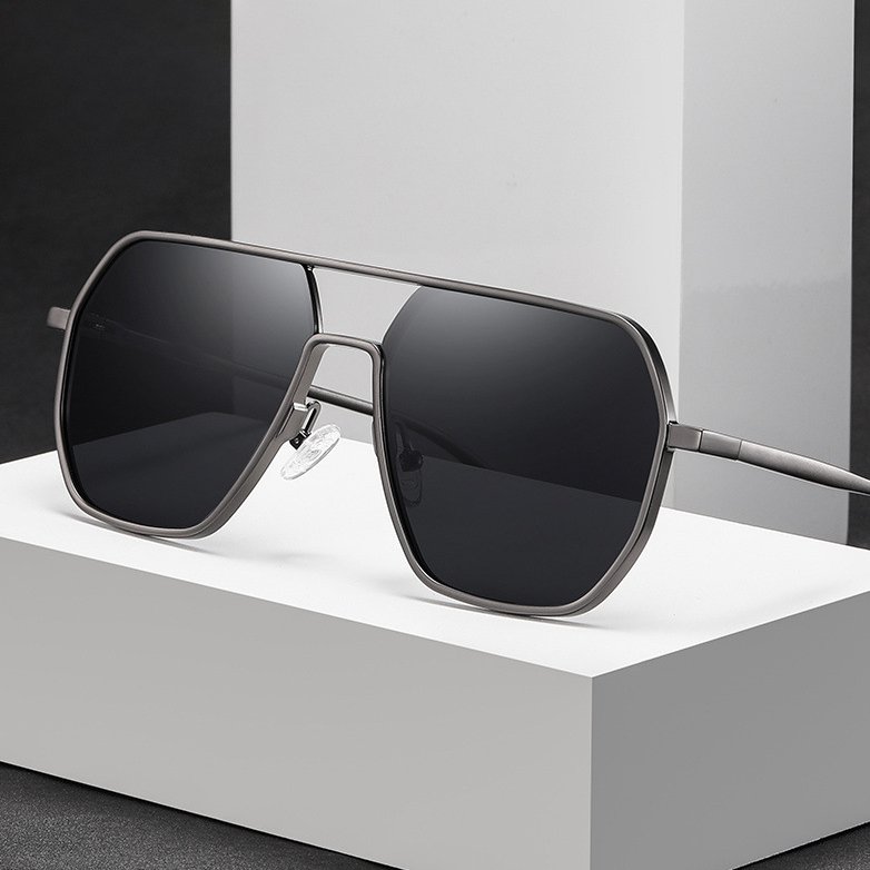 Luxury Designer Men Unique Custom Metal Logo Womens Black Aluminum Magnesium Polarized Sunglasses 2024 Double Bridge