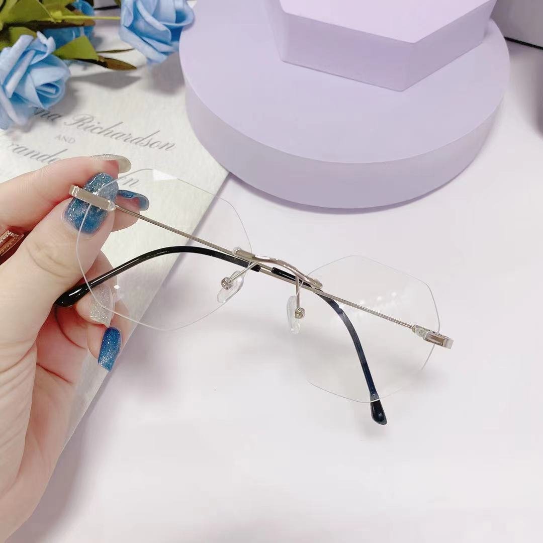2024 High End Rimless Anti-Blue Light Glasses Fashion Octagonal Polygonal Flat Sunglasses