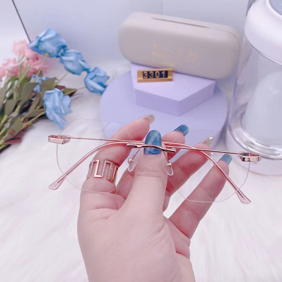2024 High End Rimless Anti-Blue Light Glasses Fashion Octagonal Polygonal Flat Sunglasses