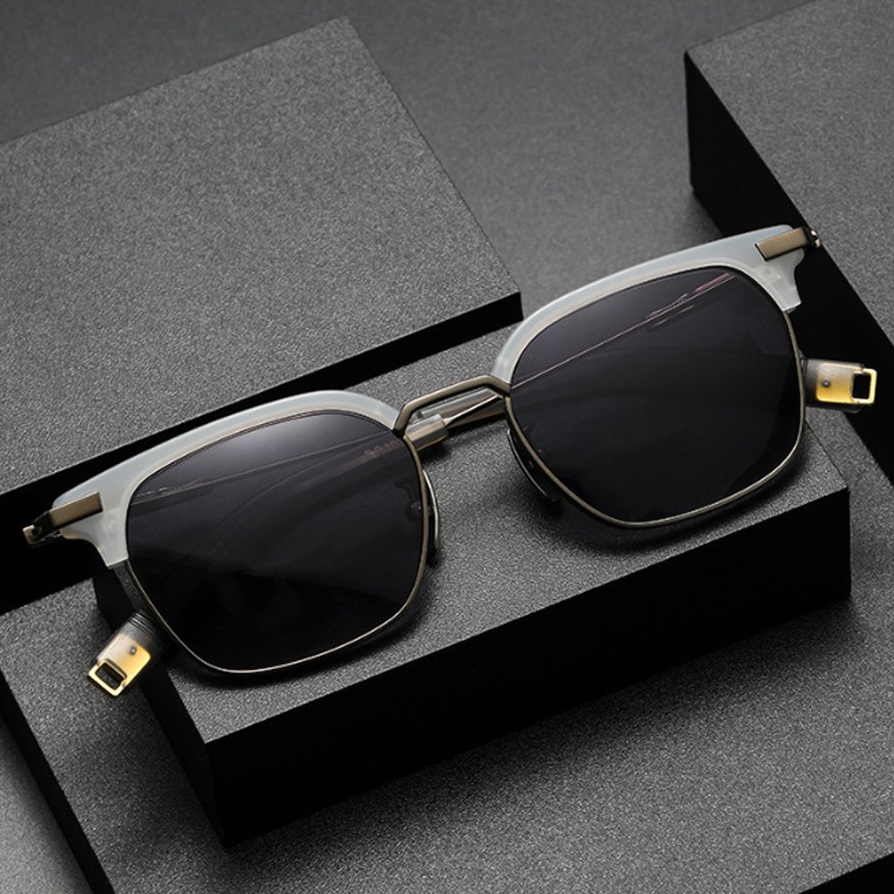 2024 New Trend Korean UV400 Polarized Sunglasses Retro Square Style Titanium Acetate Optical Frame Luxury Men Women
