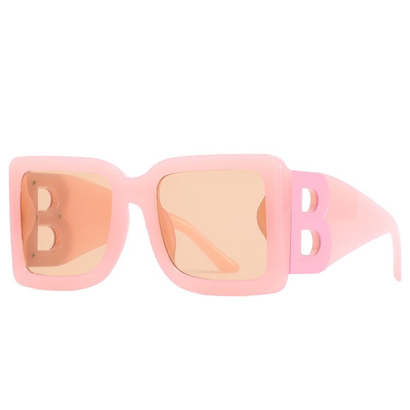 Adorable Macaron Candy Pink Jelly Gradient Sunglasses Wide Temple Letter B Fashion Simple Big Face Square Thick Frame Shades