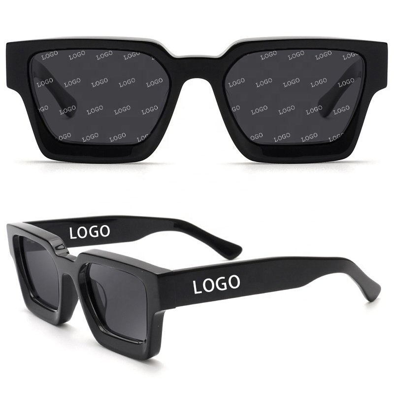Men Custom Logo Printed Uv400 Lenses Polarized Brand Sun Glasses Designer Retro Shades Black Frame High Quality Acetate Sunglass