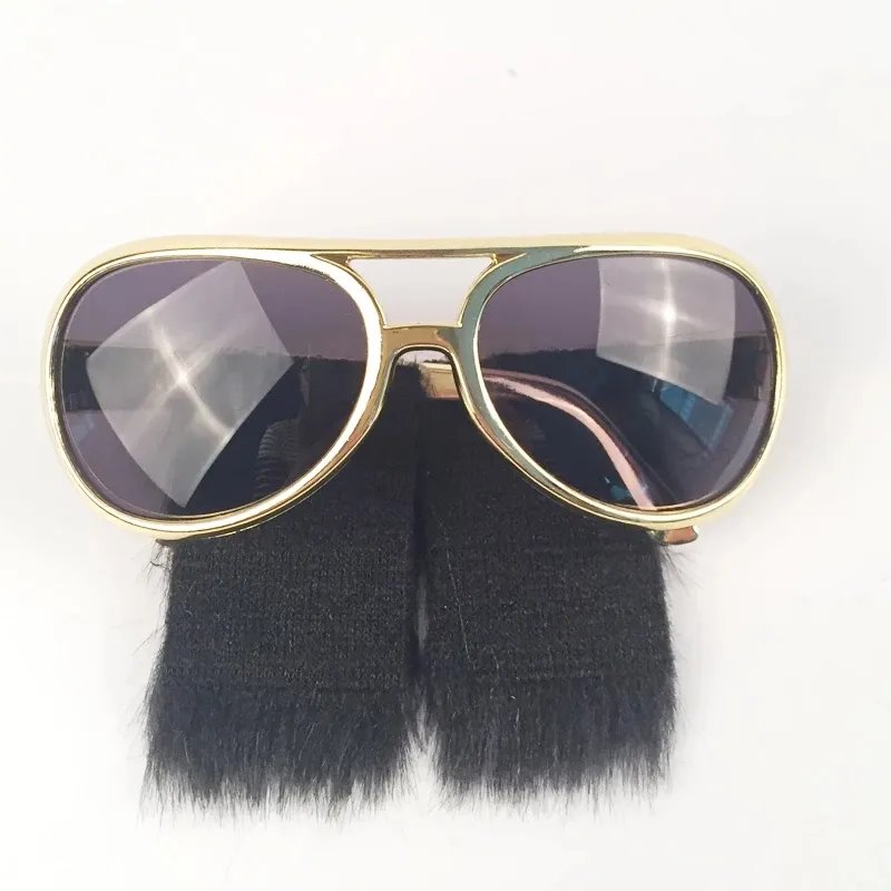 Party Hot Sell Gold Frame Classic Glasses with Sideburns Costume Sunglasses Funny With Hair