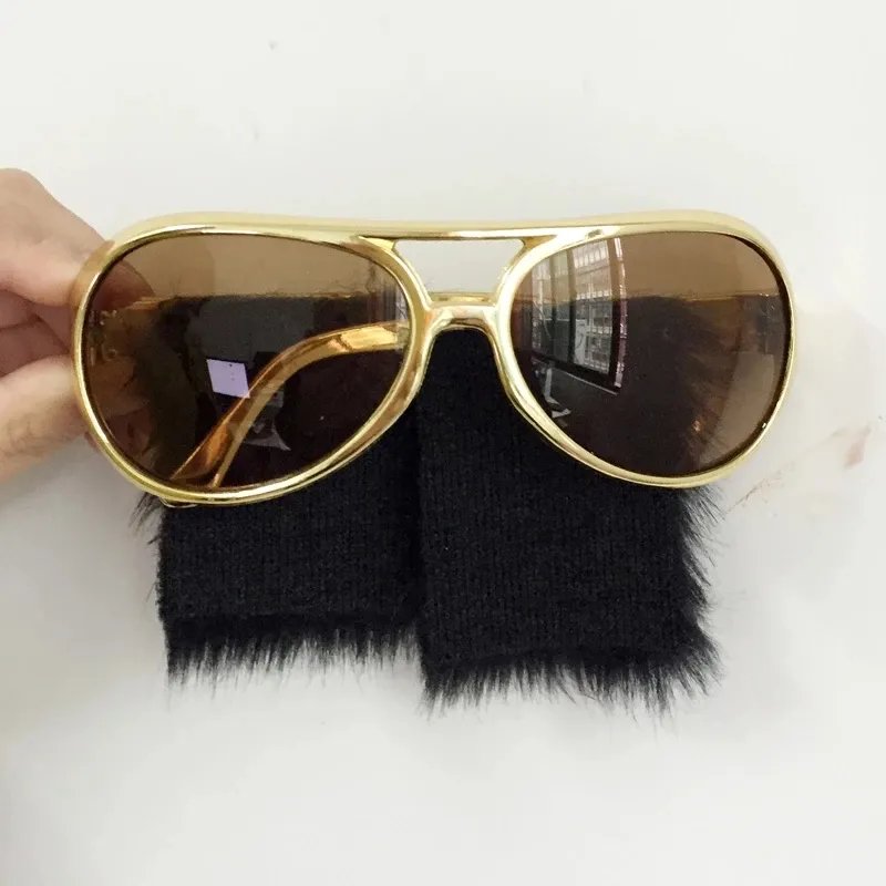 Party Hot Sell Gold Frame Classic Glasses with Sideburns Costume Sunglasses Funny With Hair