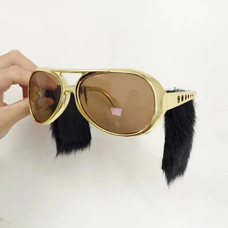 Party Hot Sell Gold Frame Classic Glasses with Sideburns Costume Sunglasses Funny With Hair