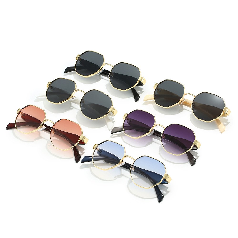 Personalized Fashion Sunglasses Men Wholesale Branded Custom Metal Hexagon Sunglasses Unisex Good Quality 2024