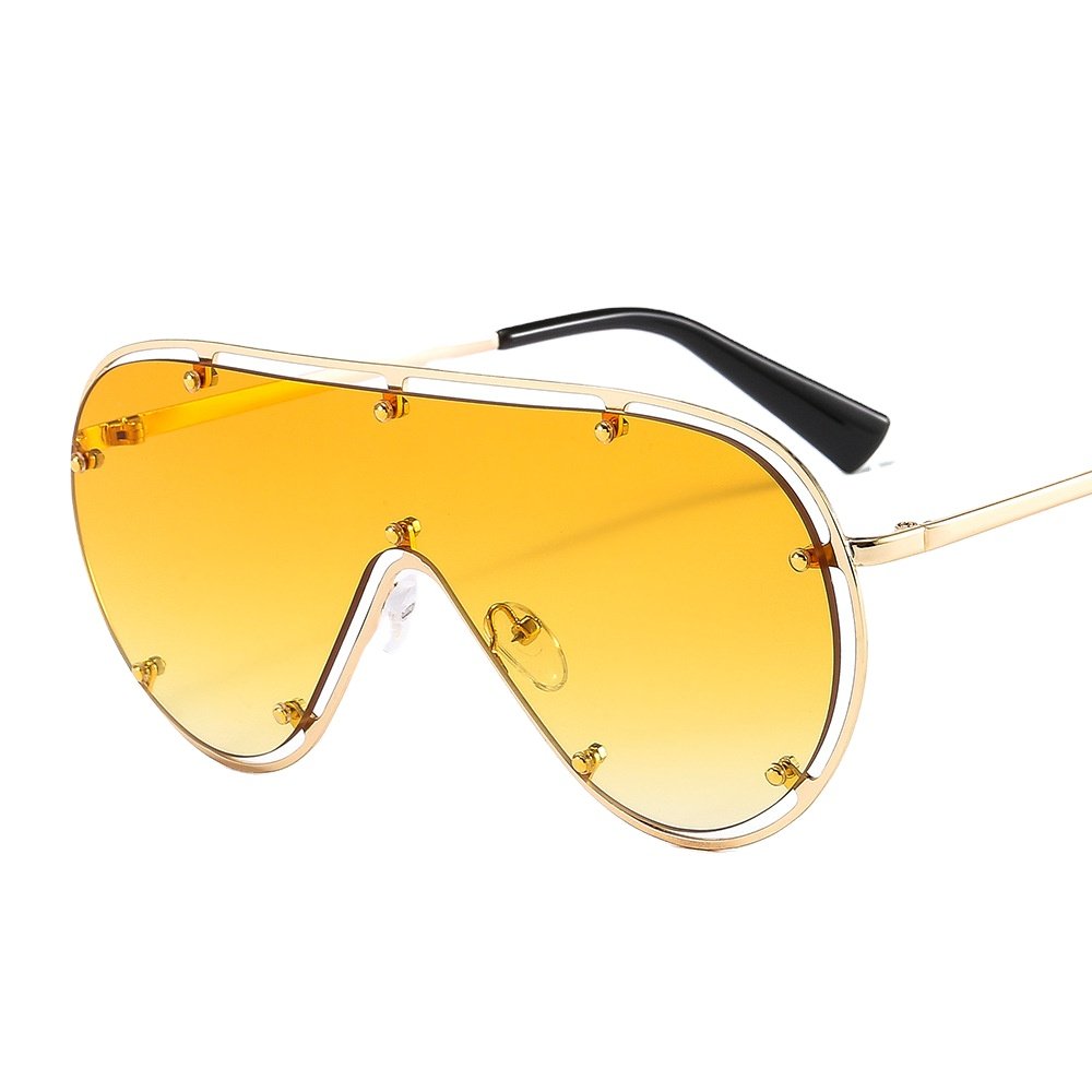 2024 New Luxury Brand One Piece Rivet Sunglasses For Women Vintage Alloy Gradient Flat Sun Glasses Men Retro Shield Uv400 Shades