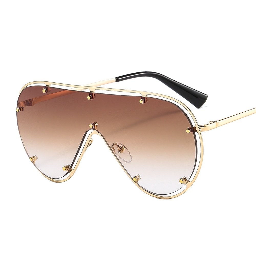 2024 New Luxury Brand One Piece Rivet Sunglasses For Women Vintage Alloy Gradient Flat Sun Glasses Men Retro Shield Uv400 Shades