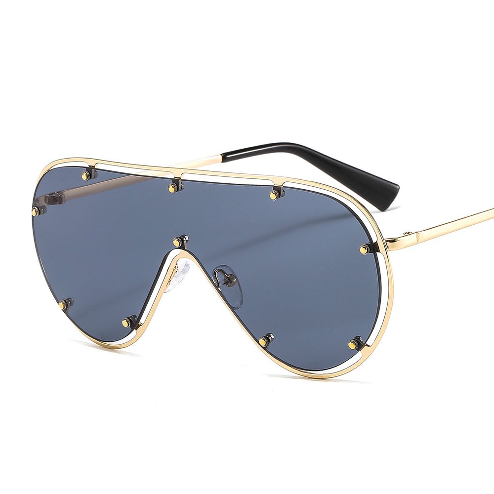 2024 New Luxury Brand One Piece Rivet Sunglasses For Women Vintage Alloy Gradient Flat Sun Glasses Men Retro Shield Uv400 Shades