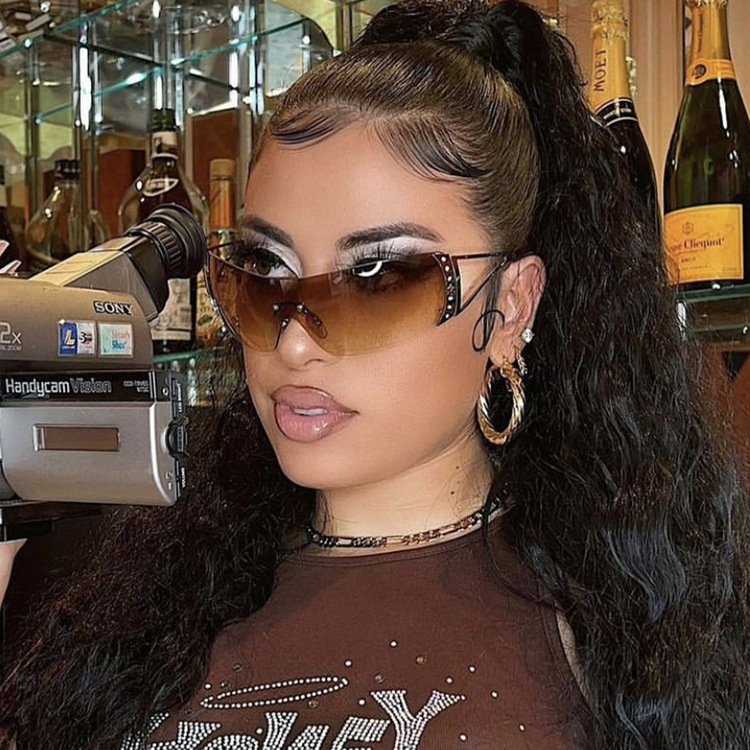 Cyberpunk Y2K Sunglasses Women Fashion Rimless One Piece Sun Glasses Men Vintage Shades 2000S Accessories 90S Gradient Glasses