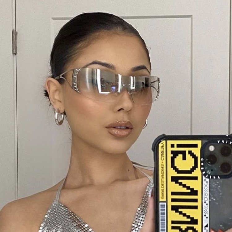 Cyberpunk Y2K Sunglasses Women Fashion Rimless One Piece Sun Glasses Men Vintage Shades 2000S Accessories 90S Gradient Glasses