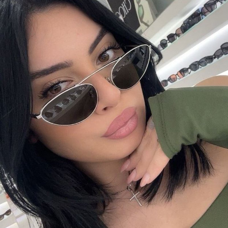 Euro-American fashion personalized small cheap custom logo sunglasses ladies summer single beam cat eye metal sunglasses 2024