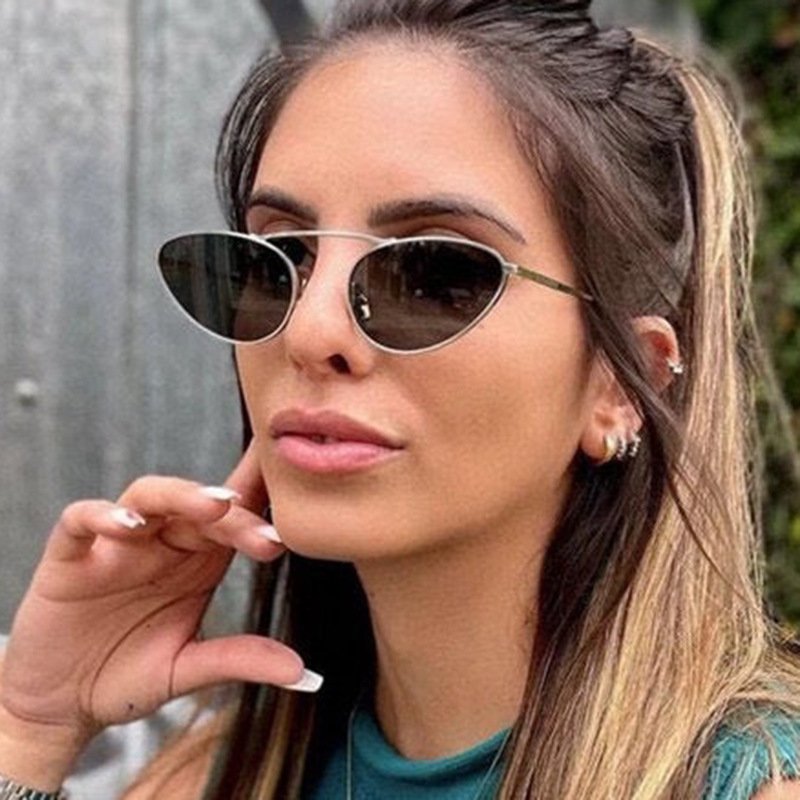 Euro-American fashion personalized small cheap custom logo sunglasses ladies summer single beam cat eye metal sunglasses 2024