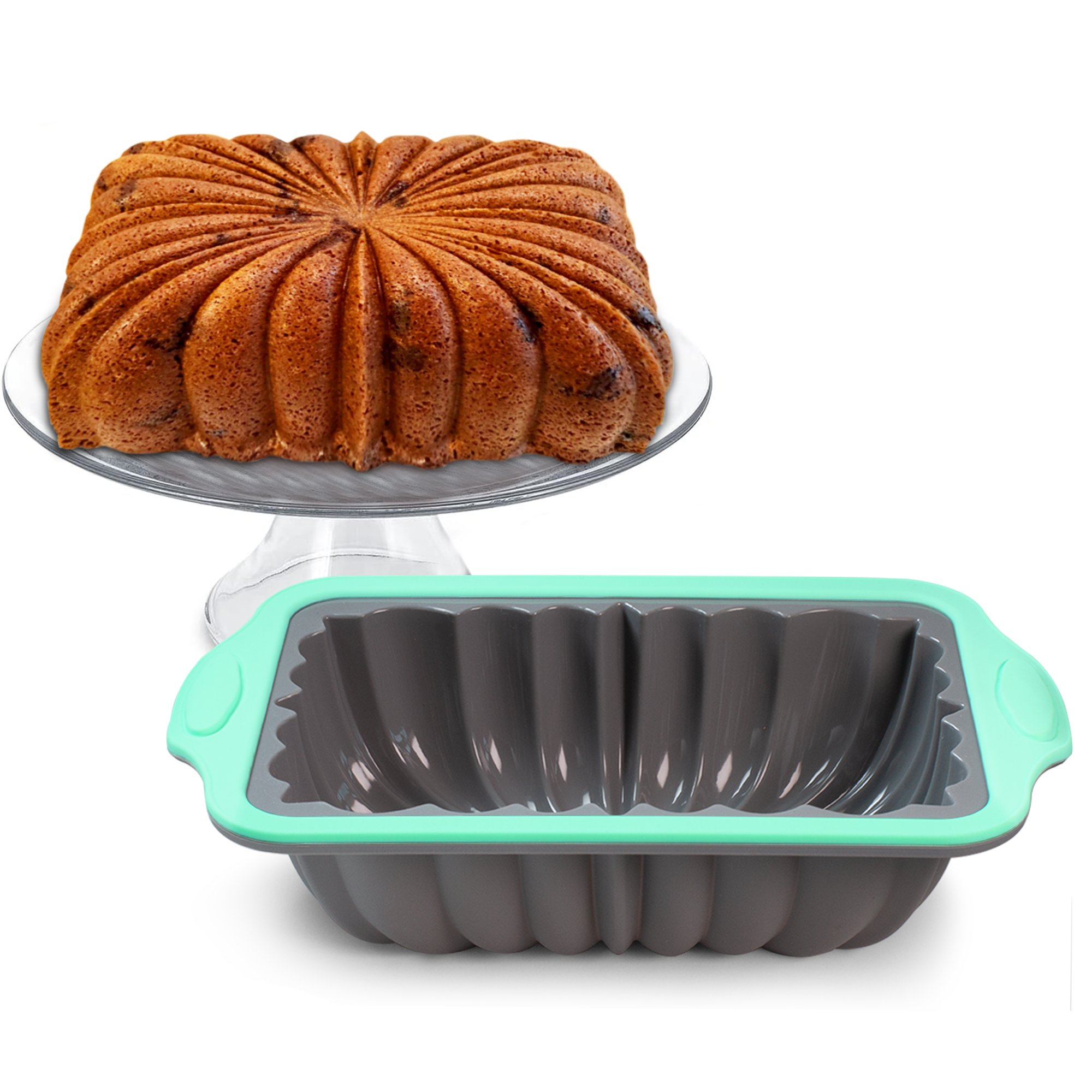 Medium Eco-Friendly Silicone Cake Mould New Model Bicolor Hard Frame Fluted Loaf Pan Embossing Logo Wedding Parties Muffin Tools