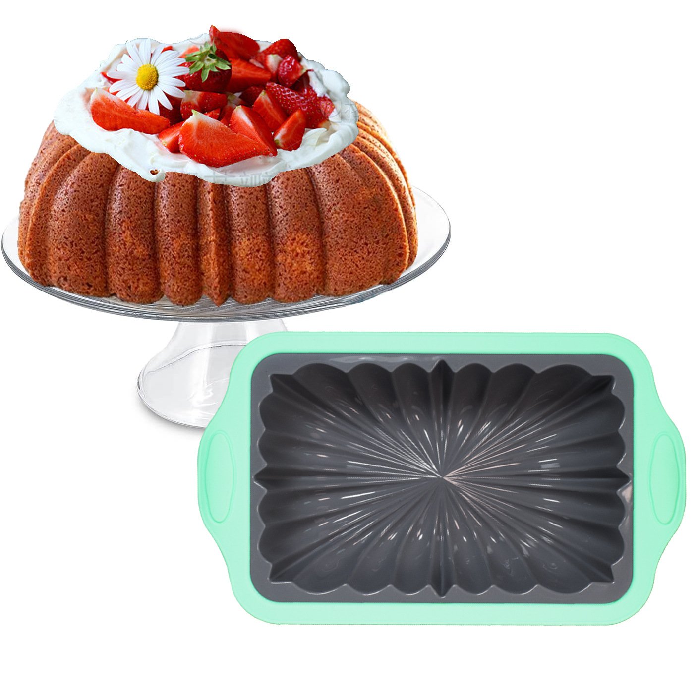 Medium Eco-Friendly Silicone Cake Mould New Model Bicolor Hard Frame Fluted Loaf Pan Embossing Logo Wedding Parties Muffin Tools