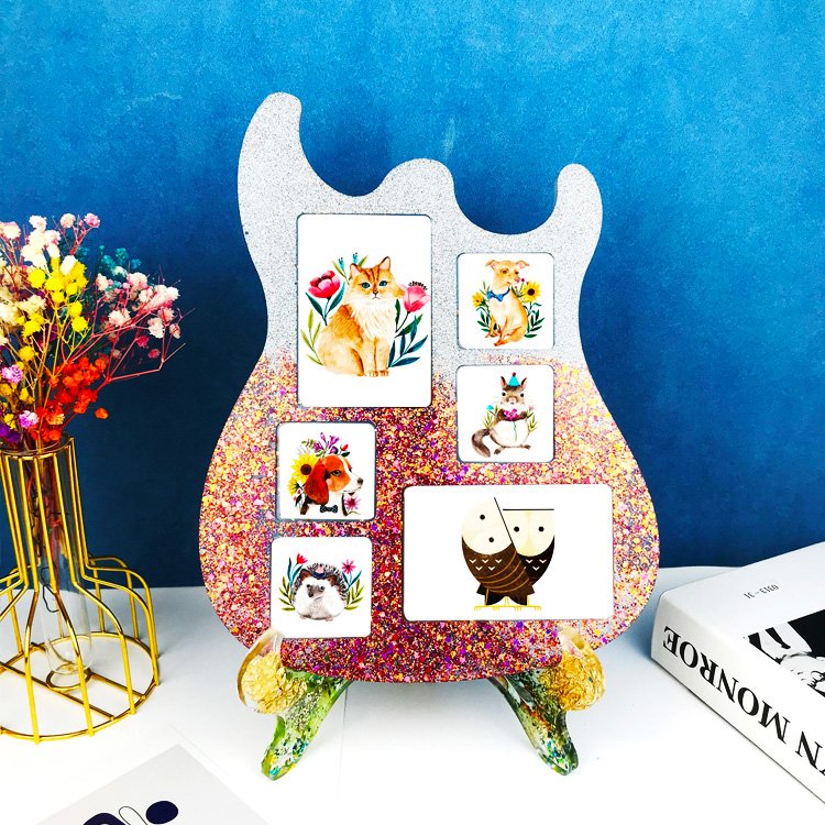 DIY Creative Guitar Photo Frame Silicone Mould Desktop Decoration Wall Decoration Epoxy Resin Mold for Personalized Gifts