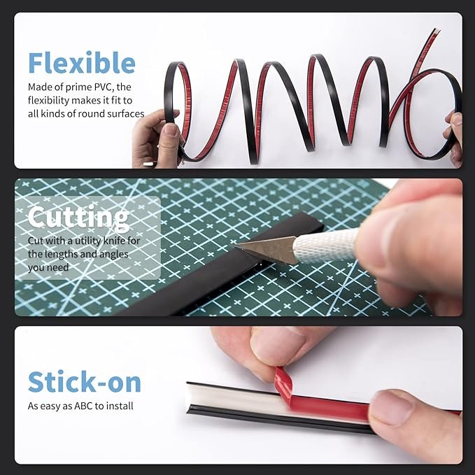 3.3Ft Peel and Stick Flexible Vinyl Molding Trim for Wall Tile edges, Kitchen Backsplash, Mirror Frame in Black