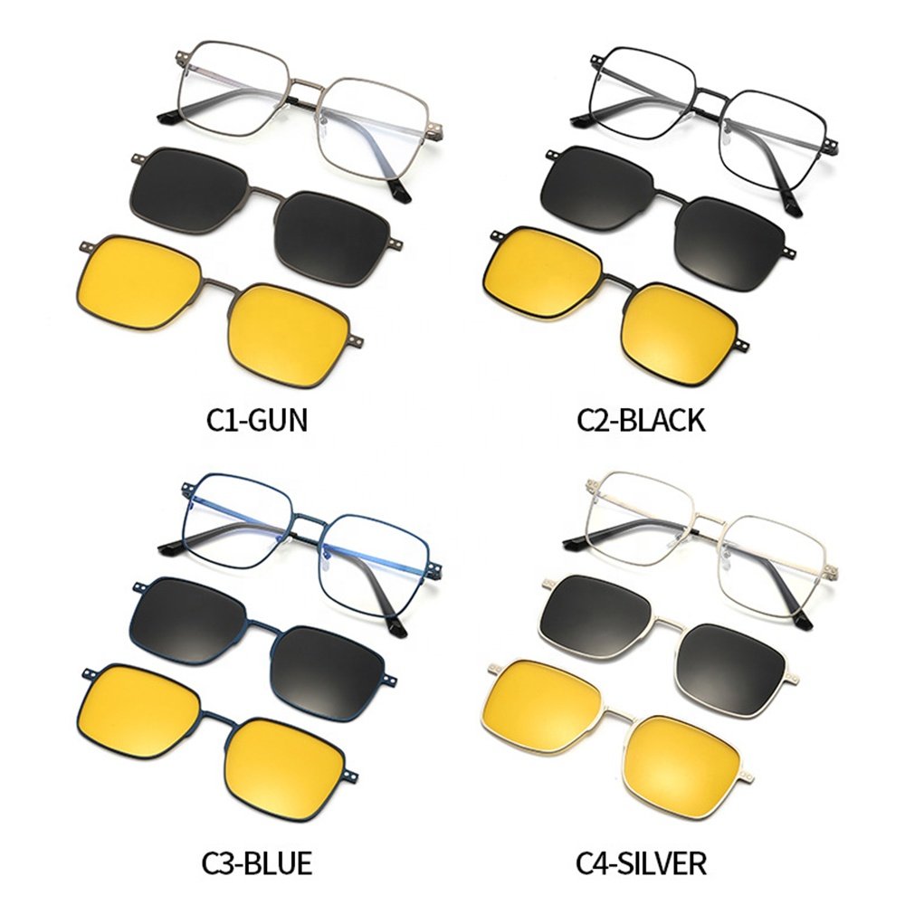New Arrival Polarized Sun glass Frames driving retro big face lenses Metal Square Frame Magnetic Clip-on Sun Glasses