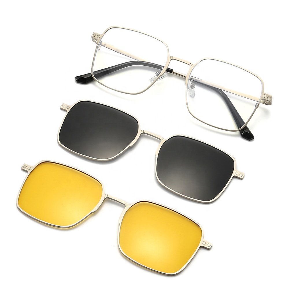 New Arrival Polarized Sun glass Frames driving retro big face lenses Metal Square Frame Magnetic Clip-on Sun Glasses