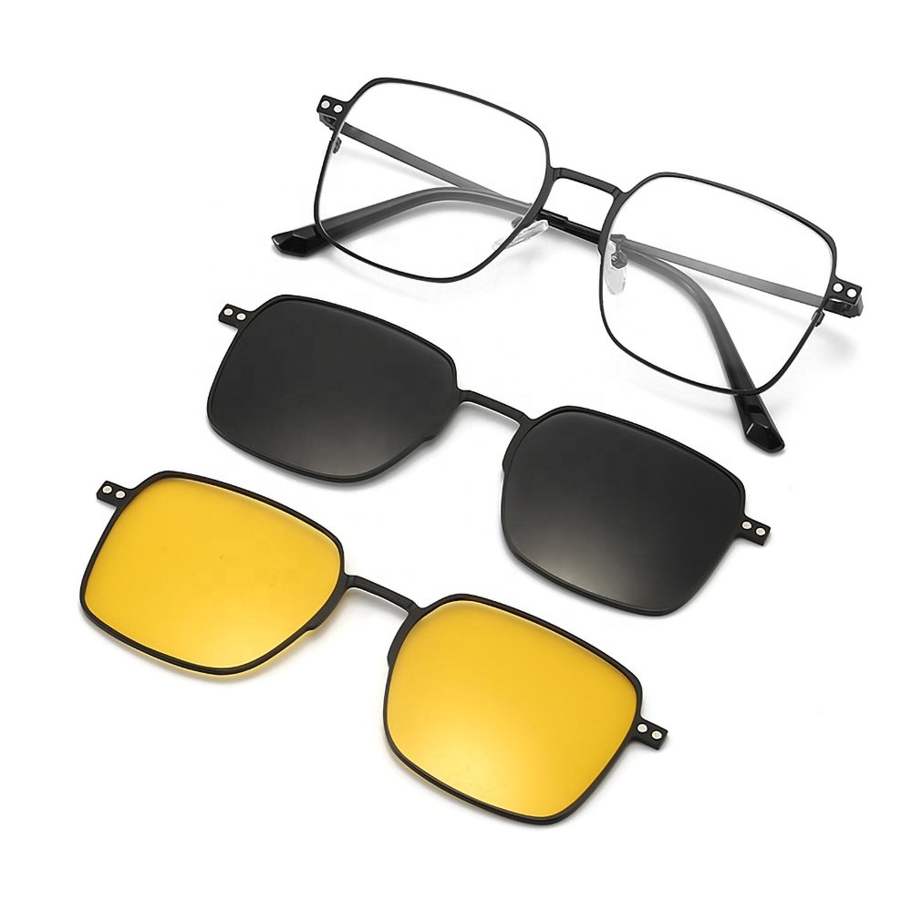 New Arrival Polarized Sun glass Frames driving retro big face lenses Metal Square Frame Magnetic Clip-on Sun Glasses