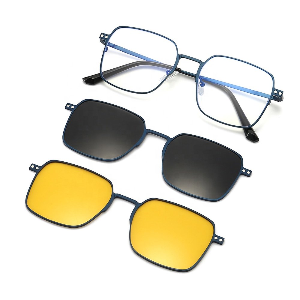 New Arrival Polarized Sun glass Frames driving retro big face lenses Metal Square Frame Magnetic Clip-on Sun Glasses