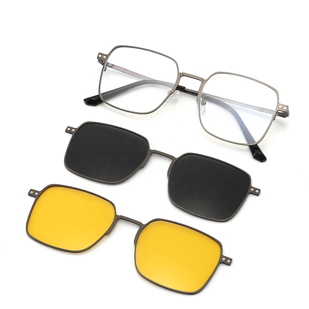 New Arrival Polarized Sun glass Frames driving retro big face lenses Metal Square Frame Magnetic Clip-on Sun Glasses