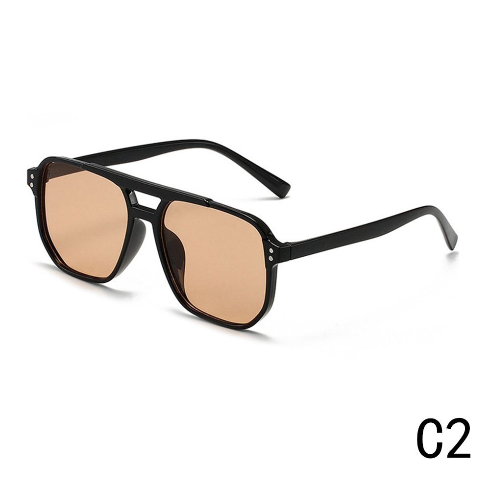 New Female UV Protection Square Frame Sunglasses Retro Ocean Red Double Beam Design Diamond Face Shape Flight Crew Pilot PC