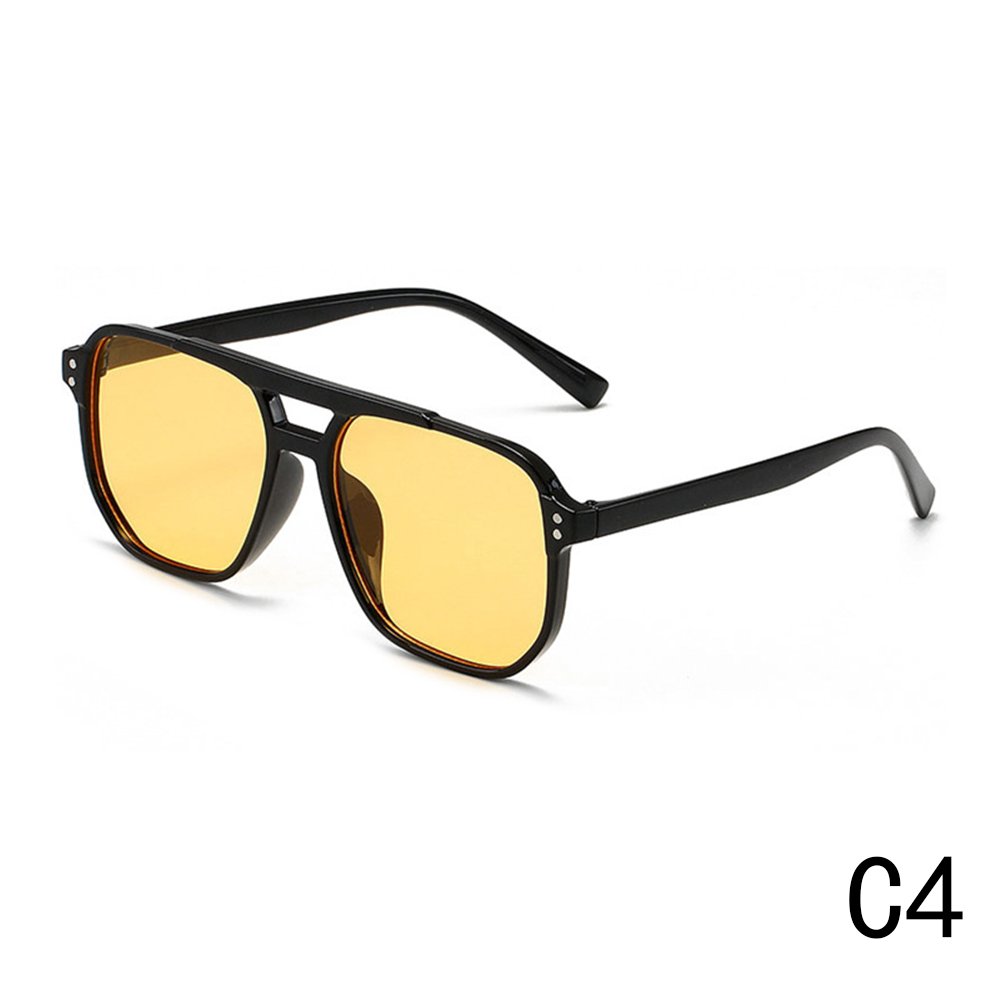 New Female UV Protection Square Frame Sunglasses Retro Ocean Red Double Beam Design Diamond Face Shape Flight Crew Pilot PC