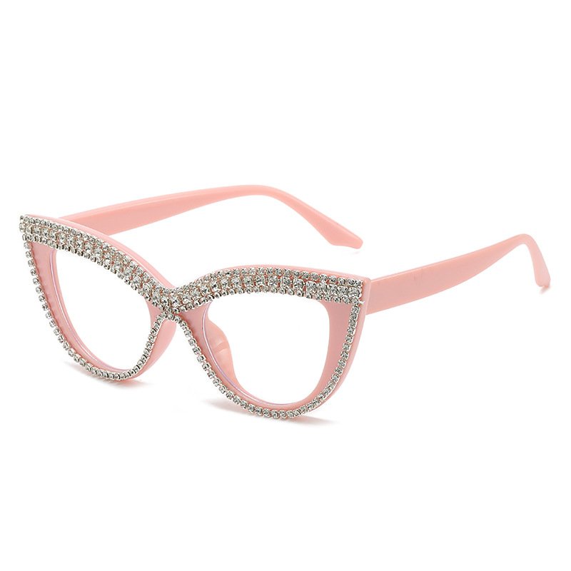 New Luxury Cat Eye Crystal Women Sun Glasses Retro Clear Lens Shades Eyeglass Frames Hot selling Diamond Bling Female Sunglasses