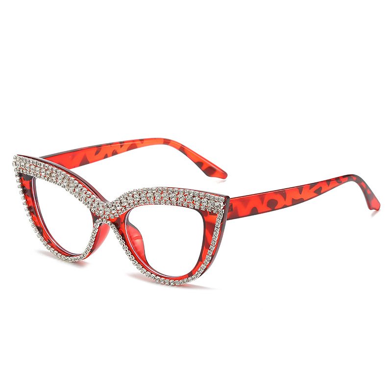 New Luxury Cat Eye Crystal Women Sun Glasses Retro Clear Lens Shades Eyeglass Frames Hot selling Diamond Bling Female Sunglasses