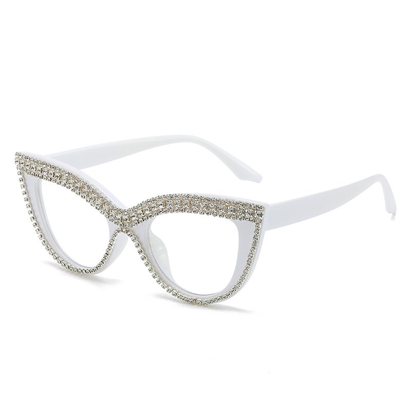 New Luxury Cat Eye Crystal Women Sun Glasses Retro Clear Lens Shades Eyeglass Frames Hot selling Diamond Bling Female Sunglasses