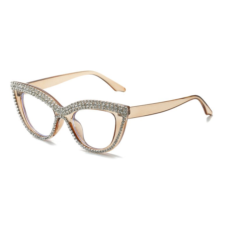 New Luxury Cat Eye Crystal Women Sun Glasses Retro Clear Lens Shades Eyeglass Frames Hot selling Diamond Bling Female Sunglasses