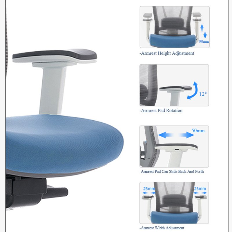 Bifma Sillas De Oficina White Frame 4D Armrest Computer High Back Executive Mesh Ergonomic Office Chairs