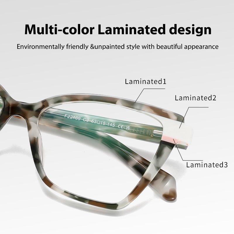 Custom Logo Angular Square Geometric Acetate Eyeglasses with Two-tone Laminated Brand Design Style Optical Glasses for Women