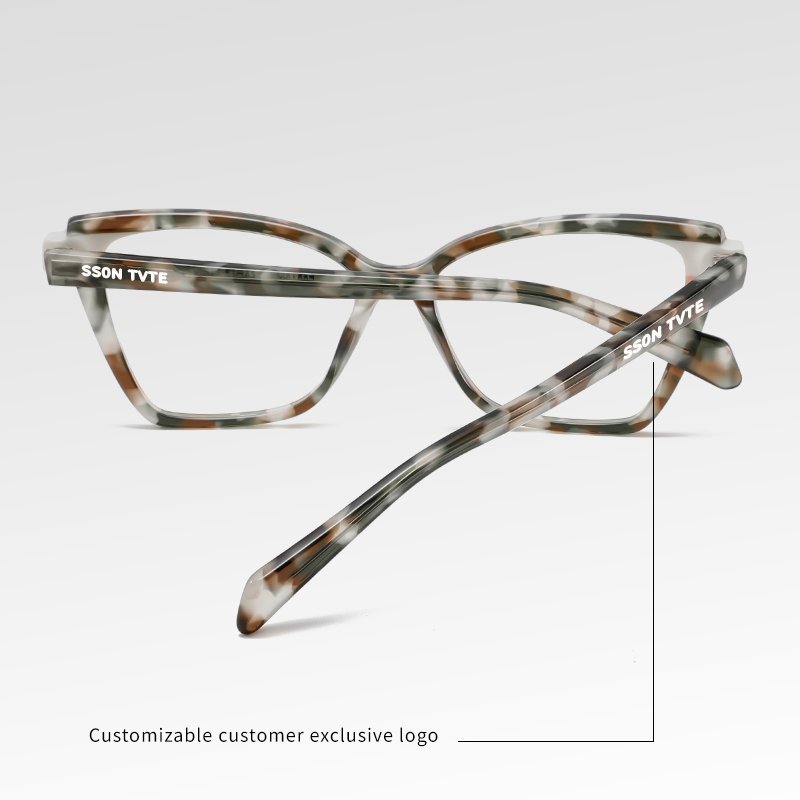 Custom Logo Angular Square Geometric Acetate Eyeglasses with Two-tone Laminated Brand Design Style Optical Glasses for Women